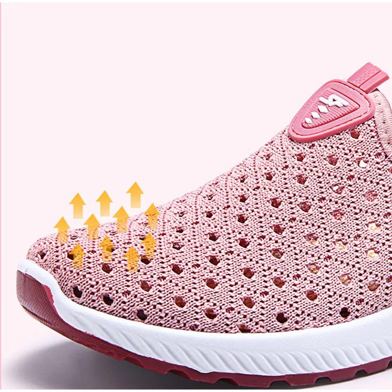 

Women's Sneakers Hollow Out Breathable Summer Flat Shoes 2021 Knitted Ladies Casual Footwear Slip on Mesh Knitted Female Walking