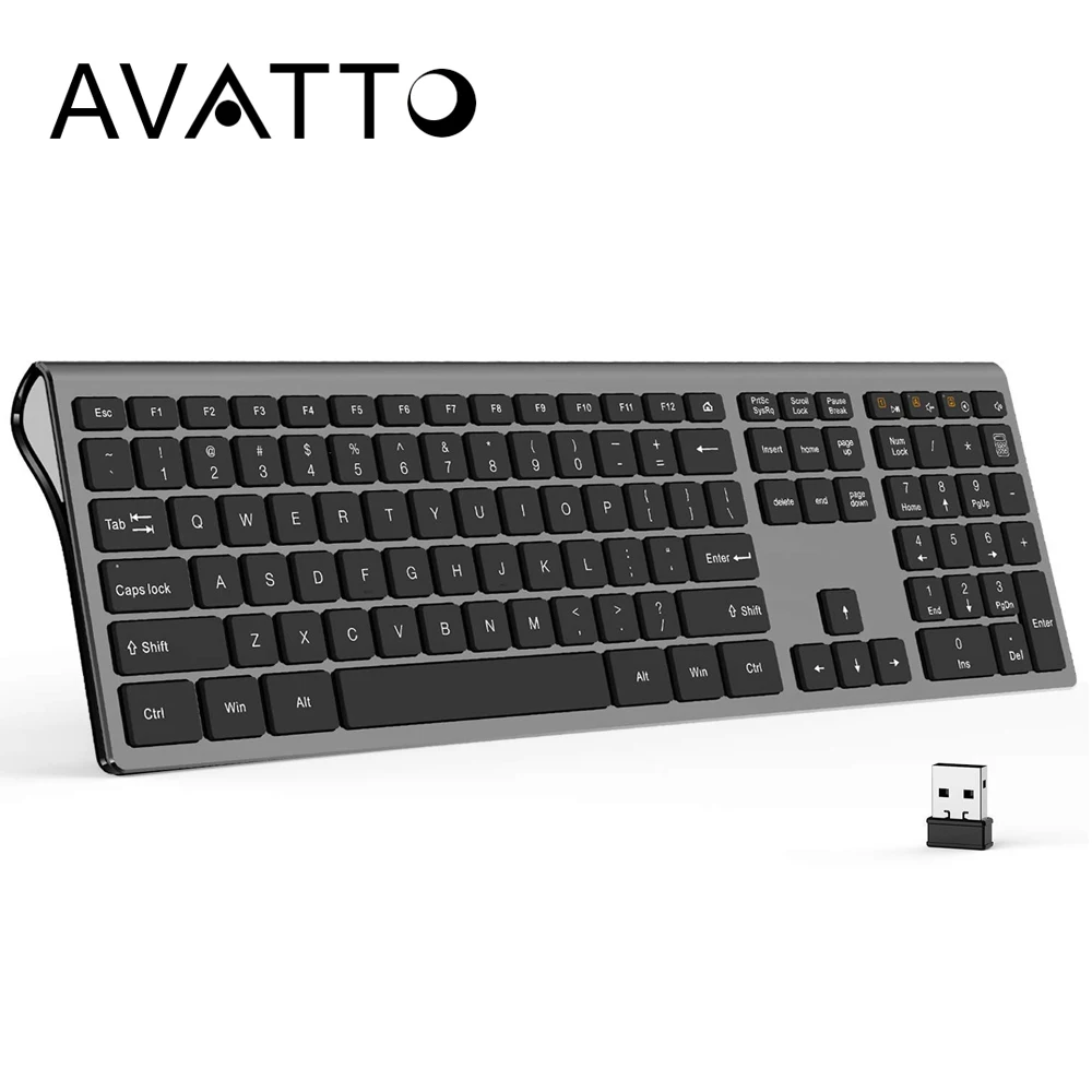 AVATTO 109 клавиш полный размер 2,4G Беспроводная клавиатура, ультра тонкие ножницы переключатель клавиатуры для Windows Mac OS ноутбук Настольный ПК