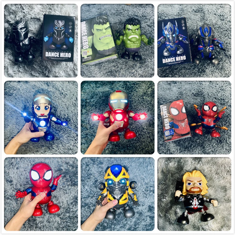New Avengers 19cm Dancing Singing Iron Man Spider Man Interactive Toy Music Action Figure Model Figurine Christmas Gift For Kids
