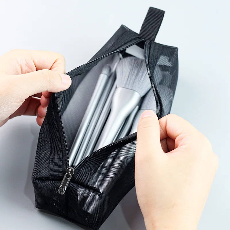 Сетчатая Сумка для хранения кистей макияжа черная косметичка на молнии