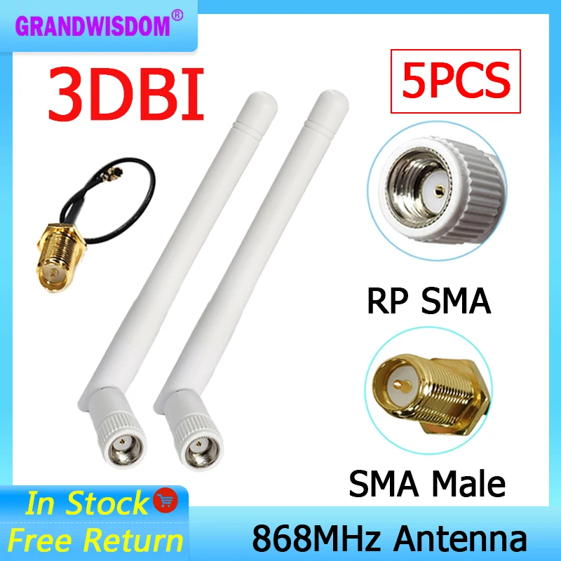 

GRANDWISDOM 5 шт. 868 МГц антенна 3dbi sma разъем 915 МГц lora модуль lorawan антенна ipex 1 SMA Штекерный Удлинительный кабель