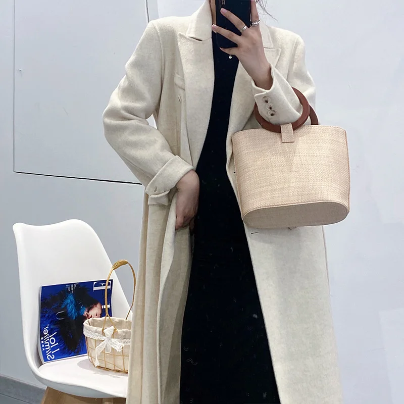 

(Ежемесячная распродажа 3 Вт +) 2021 Новое Двухрядное кашемировое пальто с пуговицами средней длины