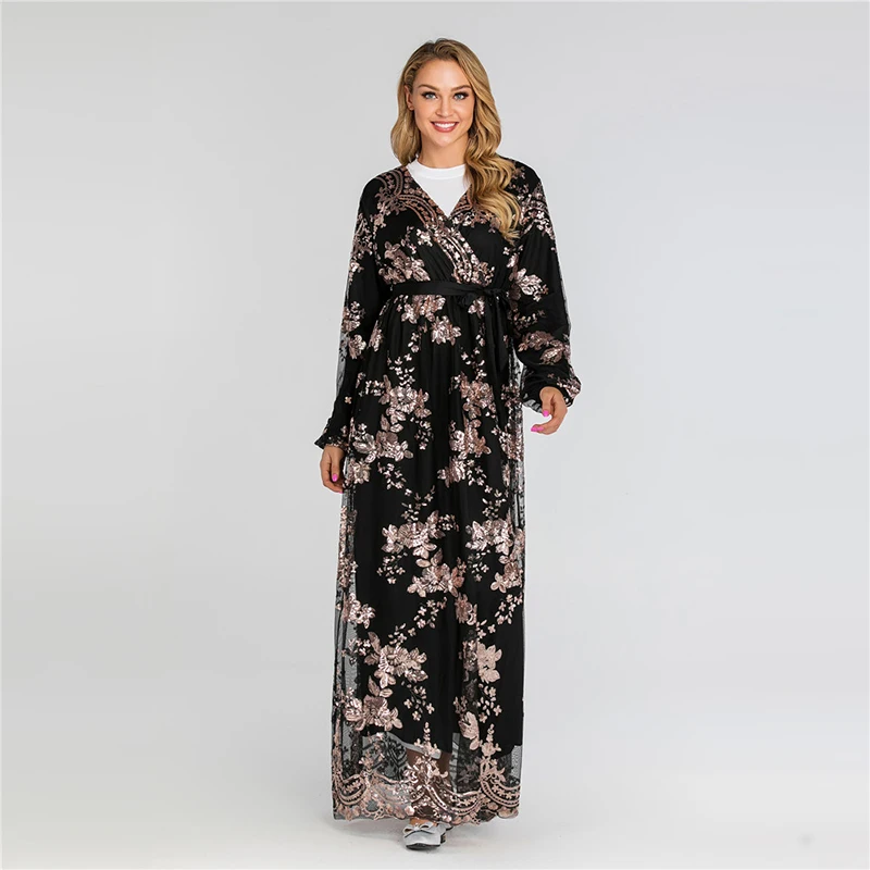 Black dress Abaya Дубай турецкий хиджаб мусульманское платье кафтан марокканский кафтан ислам одежда Абая для женщин Djelaba Femme Robe Musulman - Color: Black dress