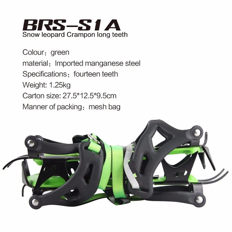

BRS Anti Slip 14 Teeth Claws Crampons Shoes Ice Snow Boot Shoes Non slip Cover Ice Gripper Professional Manganese Steel