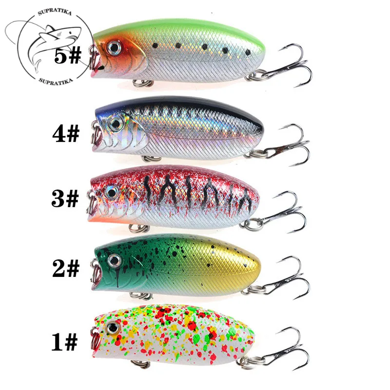 

3D воблер с глазками Topwater Popper Bionic приманка 5 шт./компл. 5,5 см/10,4 г с крючком рыболовная приманка искусственная плавающая пластиковая жесткая пр...