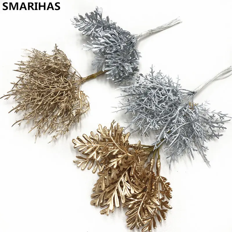

SMARIHAS 10PCS Artificial Flower Gold and Silver Maple Leaf Plant Flower Bouquet Home Wreath Scrap Wedding Christmas Decoration