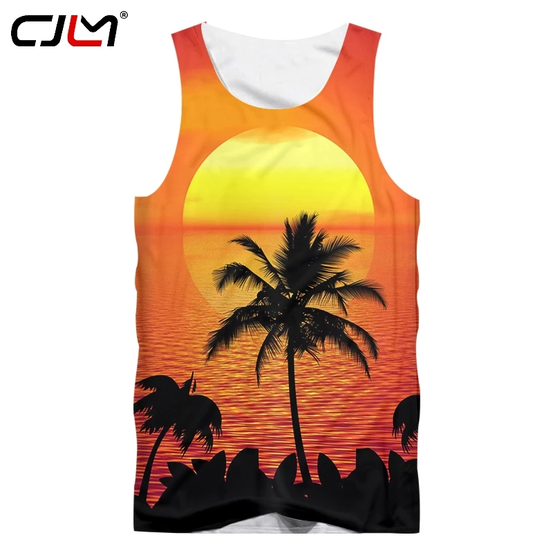 

CJLM Man Sleeveless Coconut tree Couple Clothing Best Selling Men's Tank Top 3D Printed Creative Sunset Drop Shipping