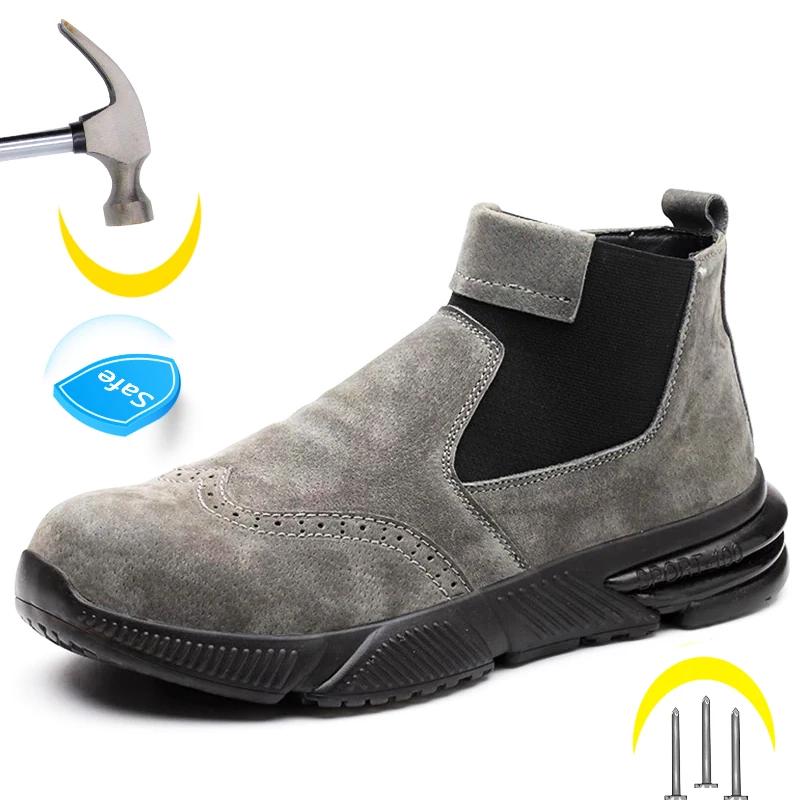 

New Male Work Shoes Anti-puncture Safety Boots Indestructible Safety Shoes Chelsea Boots Work Welder Shoes Men Steel Toe Shoes