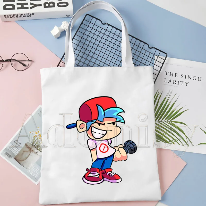 

Friday Night Funkin Print Canvas Shoulder Tote Bag for Women Handbags Eco Reusable Shopping Bag Vintage Fashion Ulzzang Bags