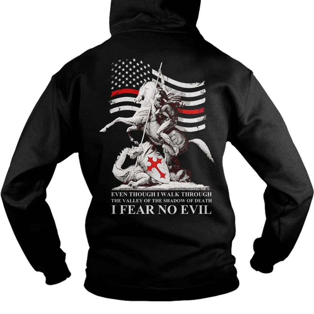 

True Red Crusader Quotations I Fear No Evil, Knights Templar Us Flag Unisex Hoodie