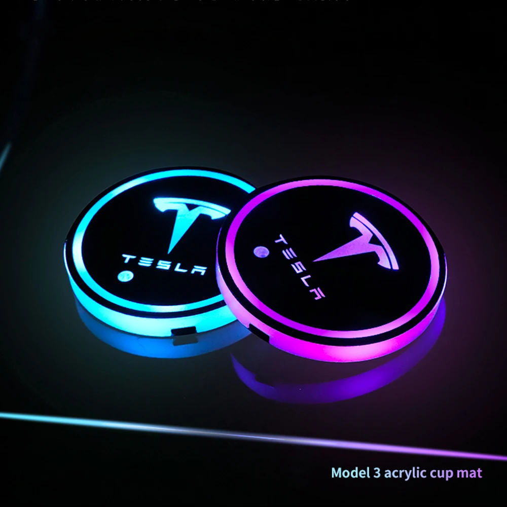 

Auto Led Water Bodem Mat Decor Cover Lichtgevende Trim Lamp Ornament Coaster Accessoires Voor Model 3 X Y S 3/5/X/Y