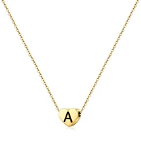 fashion tiny heart dainty initial necklace gold silver color stainless steel letter name pendant necklace for women jewelry a135