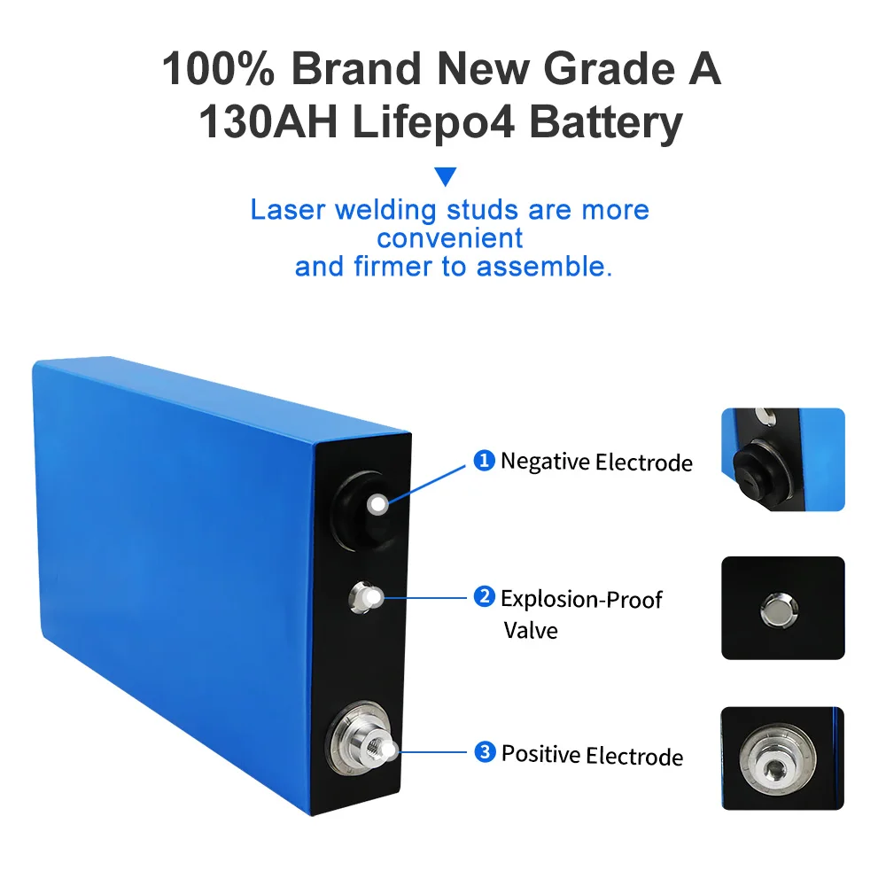 

Gread A 4PCS 12v 130ah Lifepo4 Battery Pack Brand New Deep Cycle Rechargable Cells Lithium Ion Phosphate Fast Ship TAX FREE