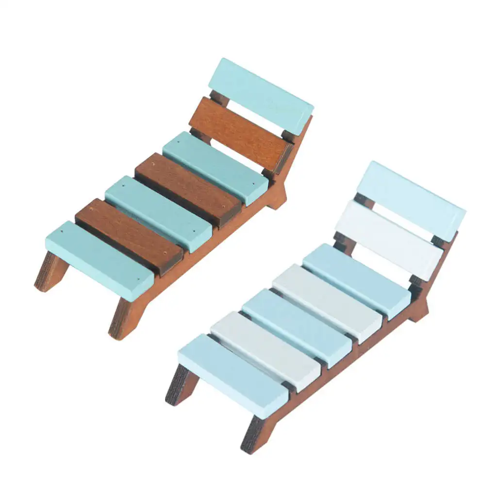 

Birch Plywood Mini Miniature Beach Lounge Chair Recliner 1/12 Scale Doll House Patio Furniture Life Scene Decoration Ornament