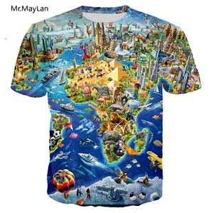 Футболка унисекс с забавным 3D принтом карты мира и животных, крутая Повседневная Уличная одежда в стиле хип-хоп, топы в стиле Харадзюку