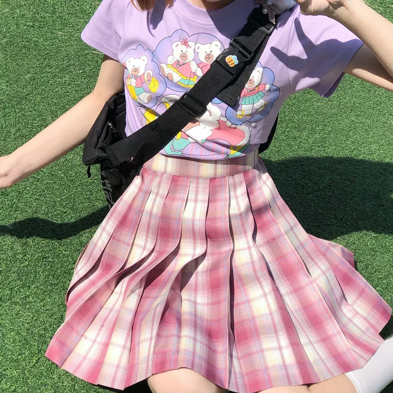 

Students School Uniform Mini Skirts Harajuku Korean Japanese Fashion Kawaii Skirts for Girl High Waist Plaid Pleated Skirt Women