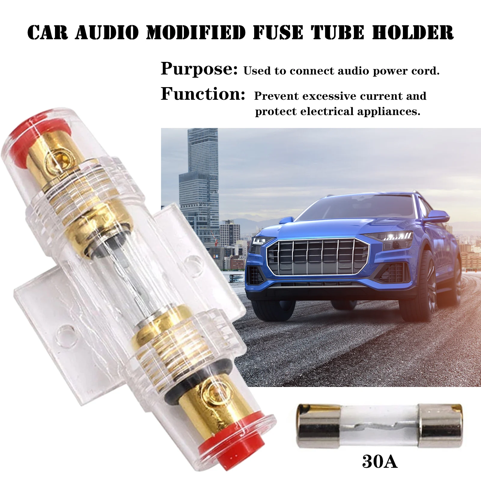 

Car Audio Fuse Holder Automotive Fuse Holder 30A AGU Amplifier Refit Fuse Adapter Style Stereo 4-8 Gauge In-line Fuse Holder