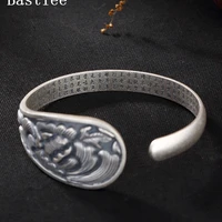 bastiee peony flower 990 sterling silver bangles for women vintage cuff bracelet buddhism prajnaparamita hmong handmade jewelry