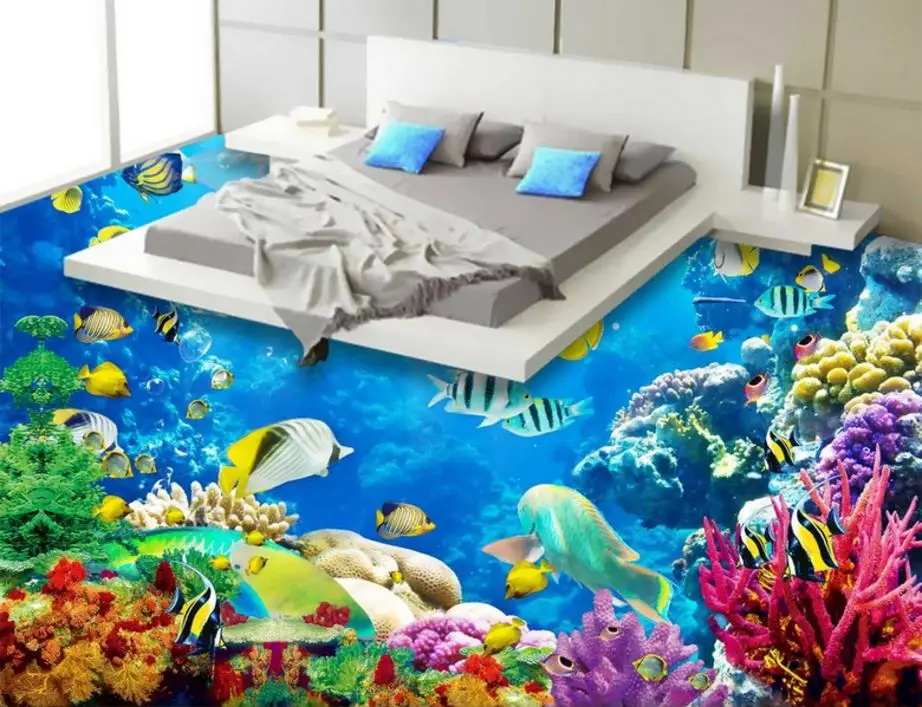 

waterproof self adhesive pvc 3d flooring Living room bedroom bathroom Undersea world coral sea 3D floor vinyl wallpapers