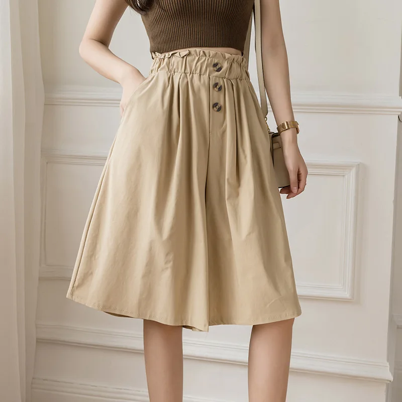

Summer Loose Wide Leg Shorts Women High Waist Slim Casual Shorts Womens Korean Single Breasted Straight Shorts Femme