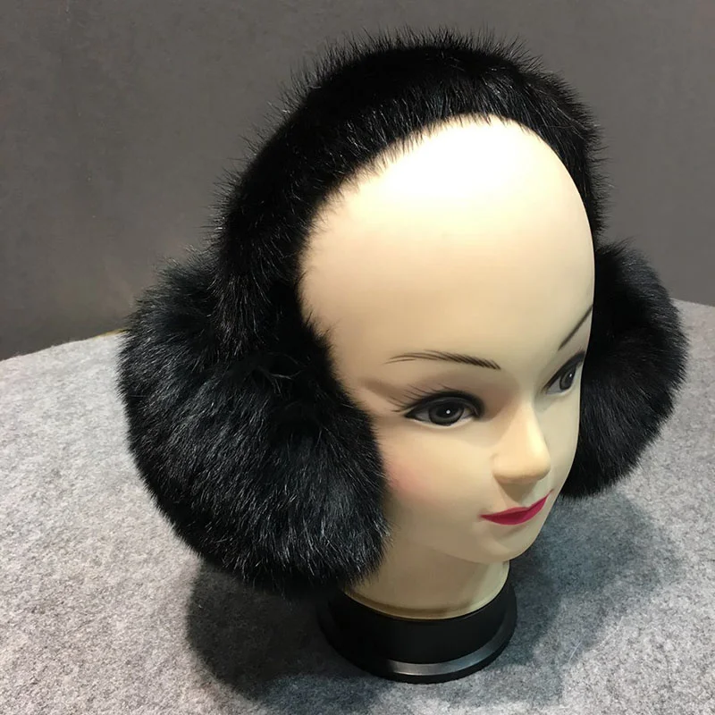 

SHZQ Genuine Real Fox Fur and Mink Fur Earmuff Women Fluffy Ear Capes Winter Earmuff Cute Genuine Fur Ear Muffs Fashion Fur Cove