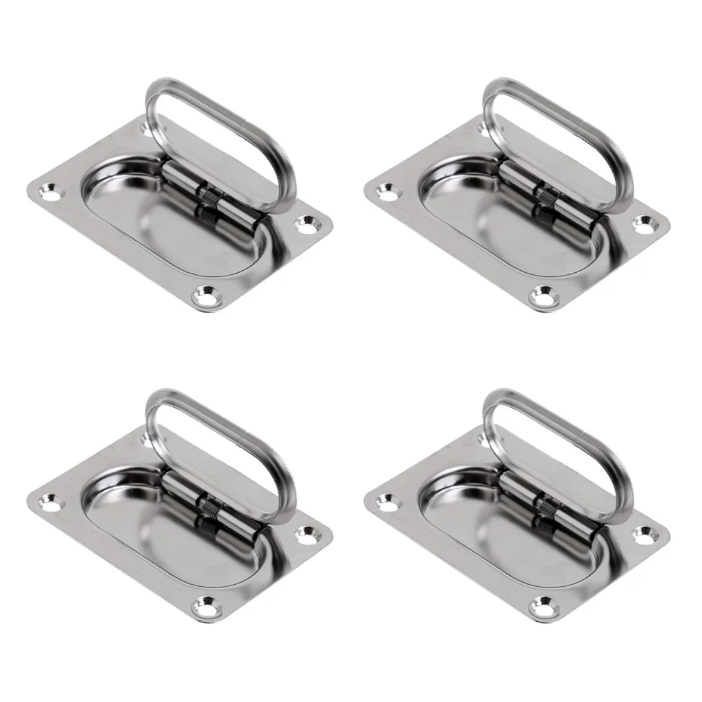

4 x Boat Hatch Lift Handles Marine Grade 316 Stainless Steel Flush Fitting Lifting Pull Handle 7.6 x 5.7 cm
