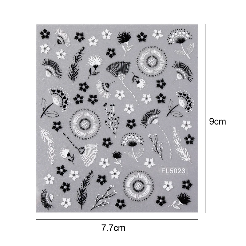 

1 Sheet 3D Nail Sticker Black And White Flower Nail Stickers Summer Nail Decals Nail Art Decorations