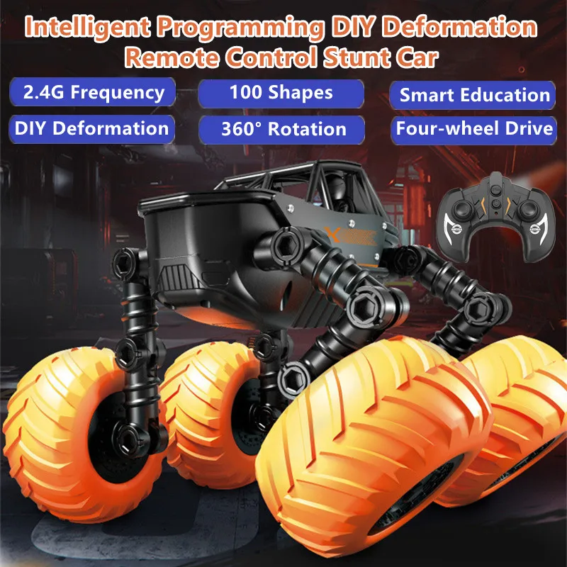 Intelligent Programming DIY Deformation Remote Control Stunt Car 2.4G 25Mins Wheel Arm Adjustment 360° Rotation RC Car Kids Gift