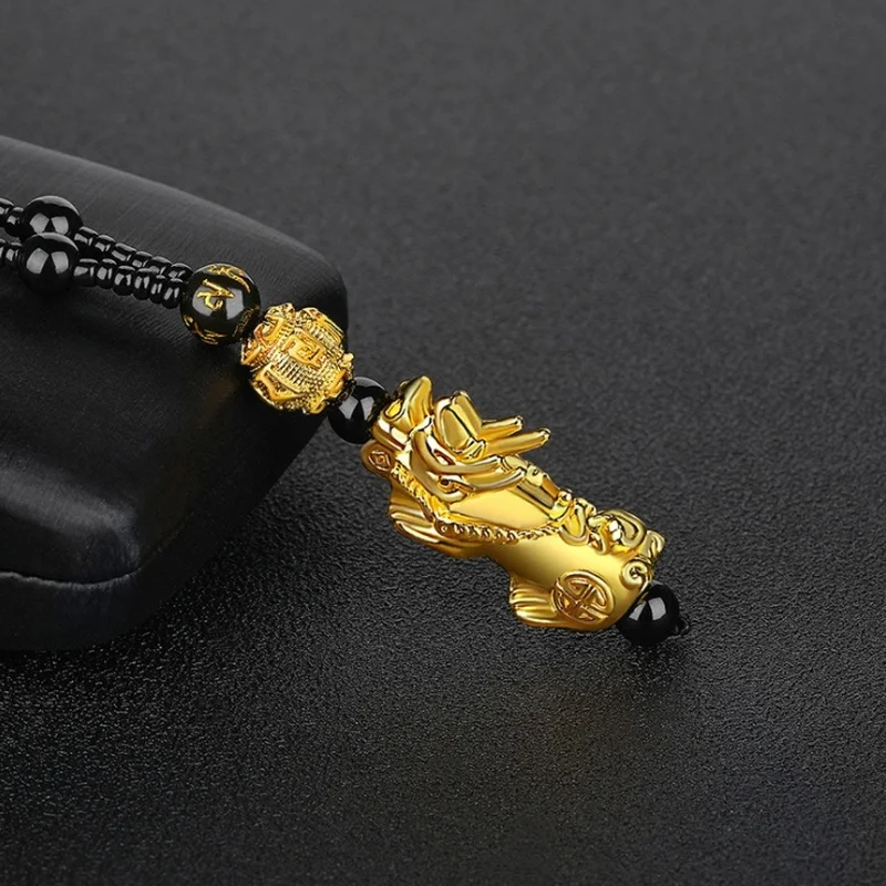 

Pixiu Pendant Necklace Symbol Wealth And Good Luck Charm Necklace Chinese Feng Shui Faith Obsidian Stone Beads Necklaces