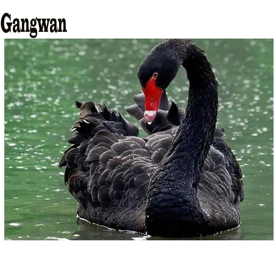Черная Алмазная вышивка лебедь в виде животного стразы с рисунком мозаика из