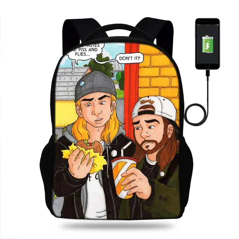 17 дюймовый рюкзак с принтом Jay And Silent Bob usb порт детская школьная сумка для