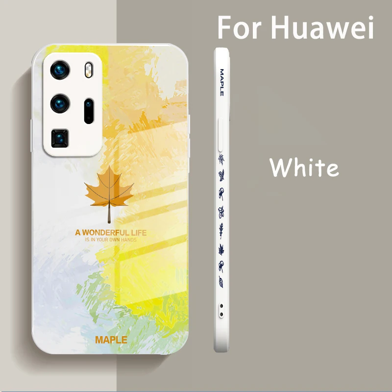 

Fashion Leaf Liquid Glass Shell Phone Case For Huawei Mate Nova 30 40 5 6 7 8 SE 5G Lite P30 Pro P40 Watercolor Maple Back Cover
