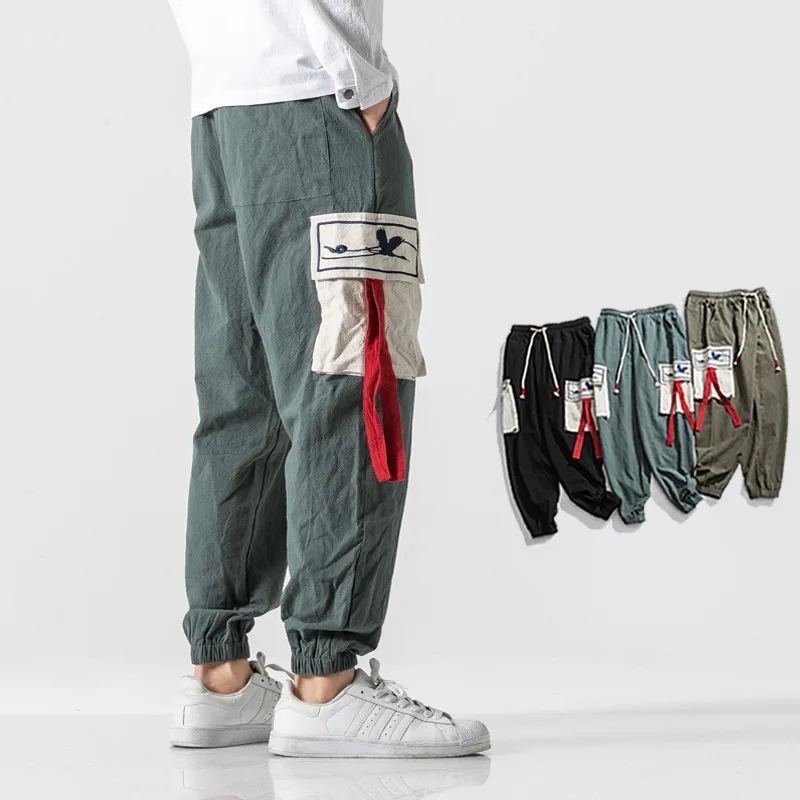 

Брюки-карго мужские, с вышивкой, свободные, осень 2021, 5XL