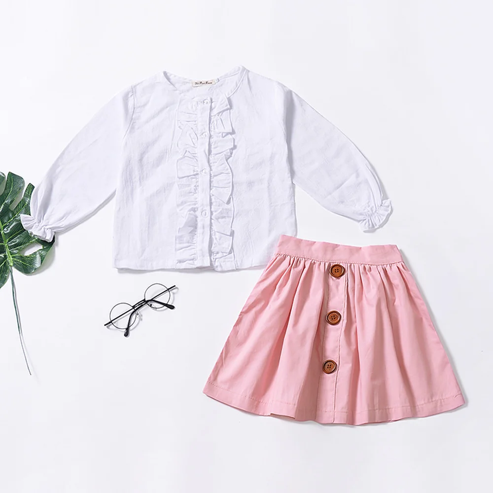 Осенний Модный комплект для детей 2019 года хлопковая рубашка с плиссированной