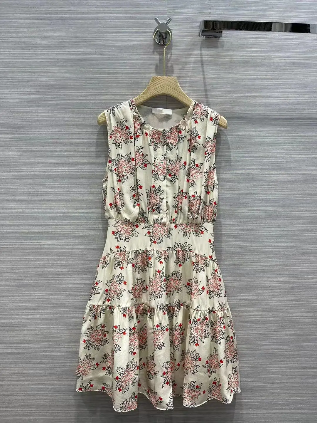 

100% Silk Women Summer Dress 2021 High Quality Runway Fashion Floral Print Elegant Sleeveless Mini Party Sexy Dress