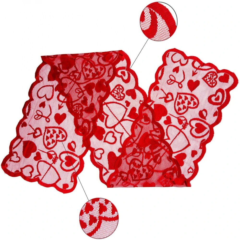 

Red Heart Table Runners Polyester Valentine's Day Wedding Modern Table Lace Fabric Tablecloth Covers Party Table Decoration