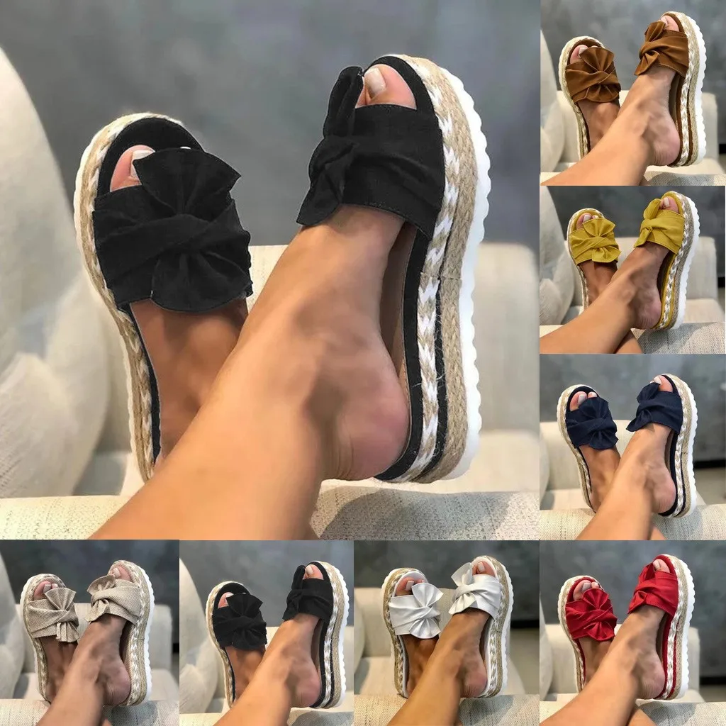

Bow Slippers Women Slides Bow Summer Sandals Bow-knot Slippers Thick Soles Flat Platform Female Floral Beach Shoes Flip Flops #s