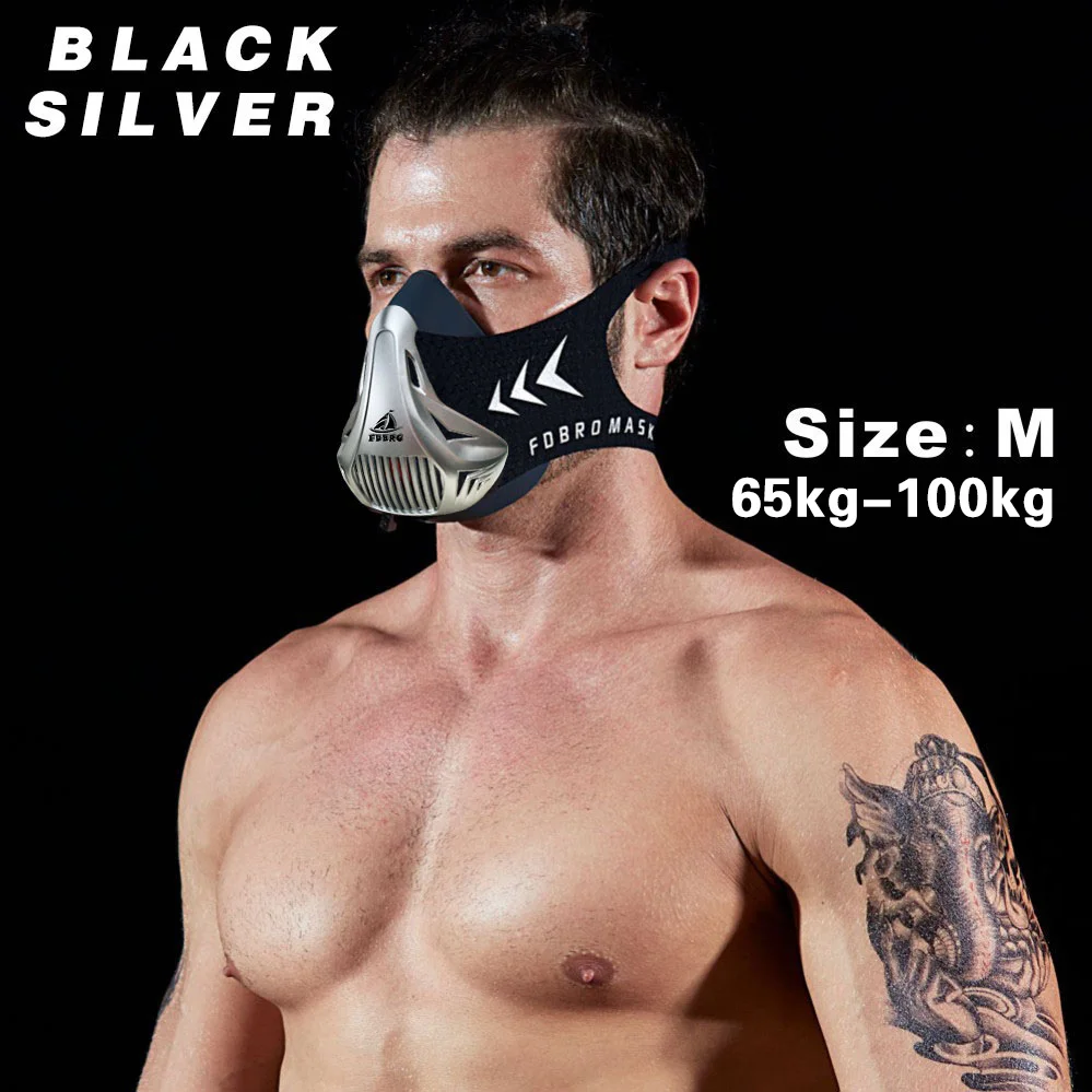 black silver M FDBRO Спортивная маска для бега, тренировочная маска для фитнеса, тренажерного зала, тренировок, велоспорта, высокой высоты, тренировочная маска, 3,0 - Цвет: black silver M