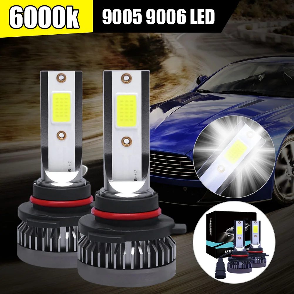 

4Pcs 9005 9006 LED Bulb Car Headlight Kit Combination 12V/24V 6000K Cool White High Lumen COB High Beam Waterproof Car Headlamp