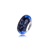 wavy dark blue murano glass ocean charm for bracelets women clear cz bow design openwork silver 925 beads