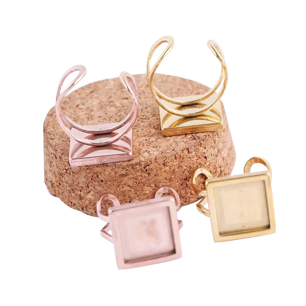 

Квадратные заготовки для колец, 3 шт., 12 мм, кабошон, основа, нержавеющая сталь, Безель, подносы для колец, ювелирные изделия