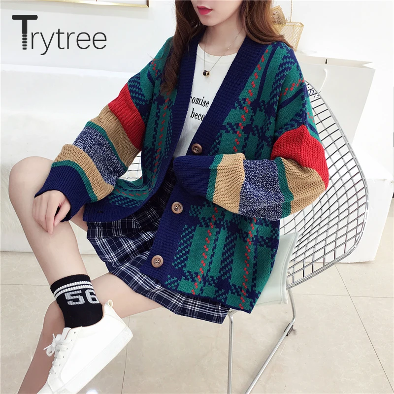 Trytree 2019 Осень Зима Женский Повседневный свитер с v-образным вырезом однобортный