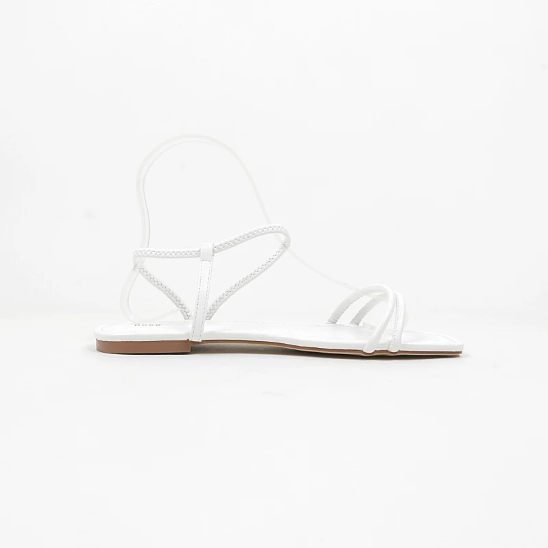 

Low Sandals Woman Leather Large Size Female Shoe Strappy Heels 2021 Summer Low-heeled Comfort Big Girls Fashion Mid-Calf Elasti