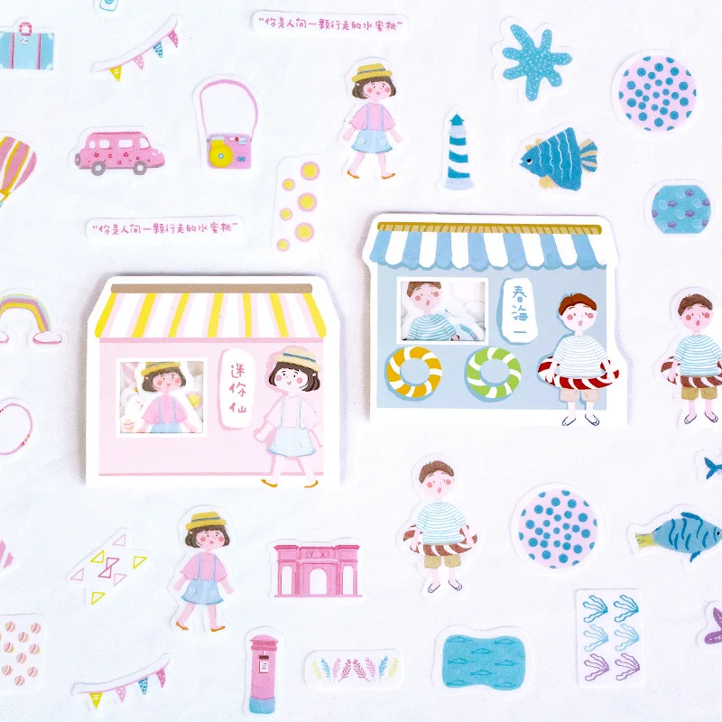 52 упак./лот Kawaii мальчик и девочка жизнь стикеры на клейкой основе для