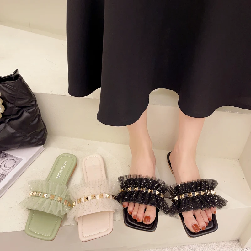 

Slippers Casual Beach Shoes Low Slides Rubber Flip Flops Square Toe Slipers Women Luxury Sabot Flat Hawaiian Summer 2021 Rome