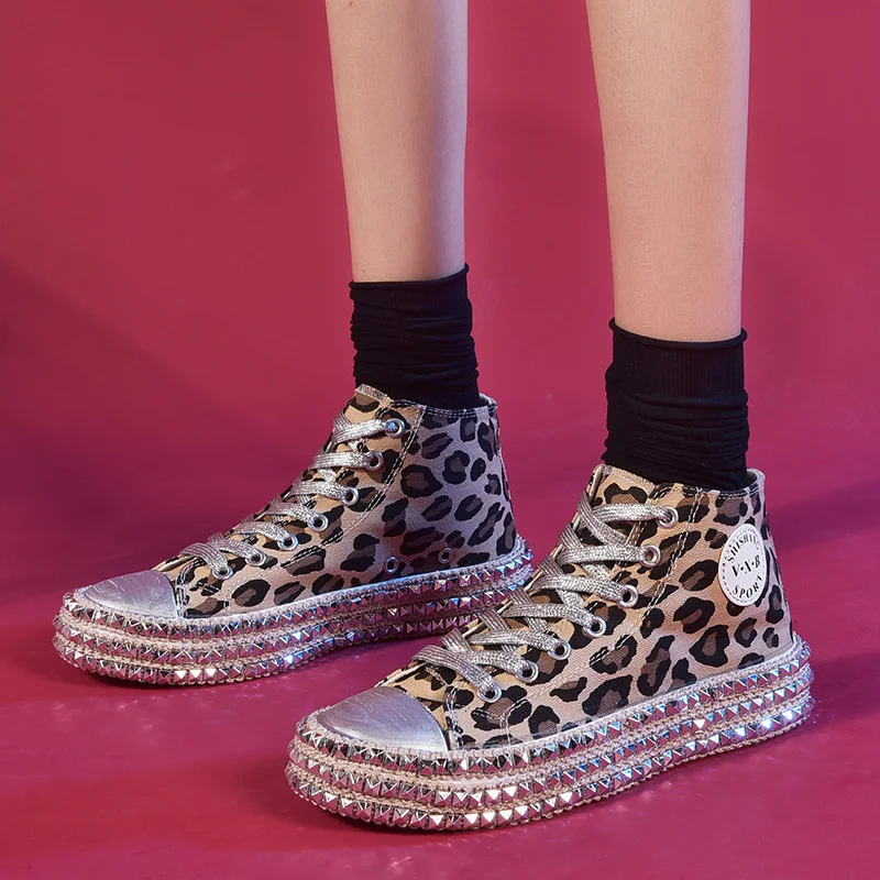 Rimocy/пикантные леопардовые высокие кроссовки Модные женские плоские заклепки
