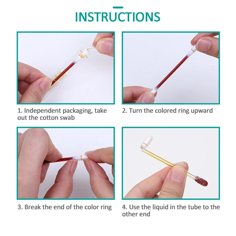 Удобный ватный тампон с йодом одноразовый для дезинфекции ран на коже 30 палочек в