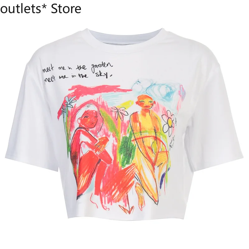 

2020 Summer New Women's T-shirt Short Sleeve Crop Top Cartoon Print Top Women Clothes Streetwear