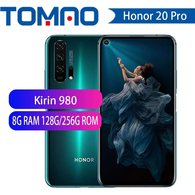 Смартфон Honor 20 Pro Global ROM 8 ГБ 128 256 6 26 дюйма FHD + 2340X1080P 48.0MP 32.0MP отпечаток пальца NFC Kirin 980