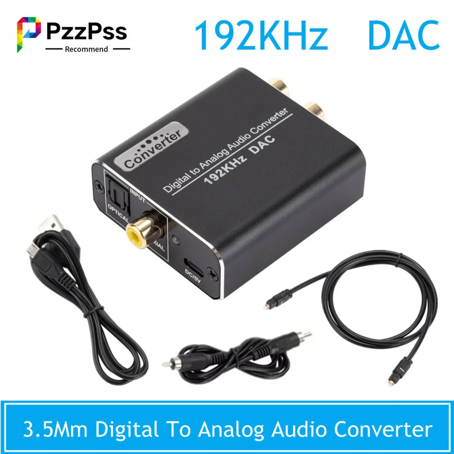 

Преобразователь цифрового сигнала в аналоговый PzzPss, 192 кГц, оптический коаксиальный волоконный, SPDIF в RCA, аудиоадаптер с разъемом 3,5 мм для ТВ ...